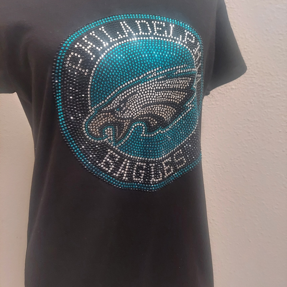 Philadelphia Eagles Black Tee with Teal and Silver Design